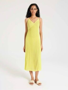 A New Day Pleated Midi Slip Dress in Lemon